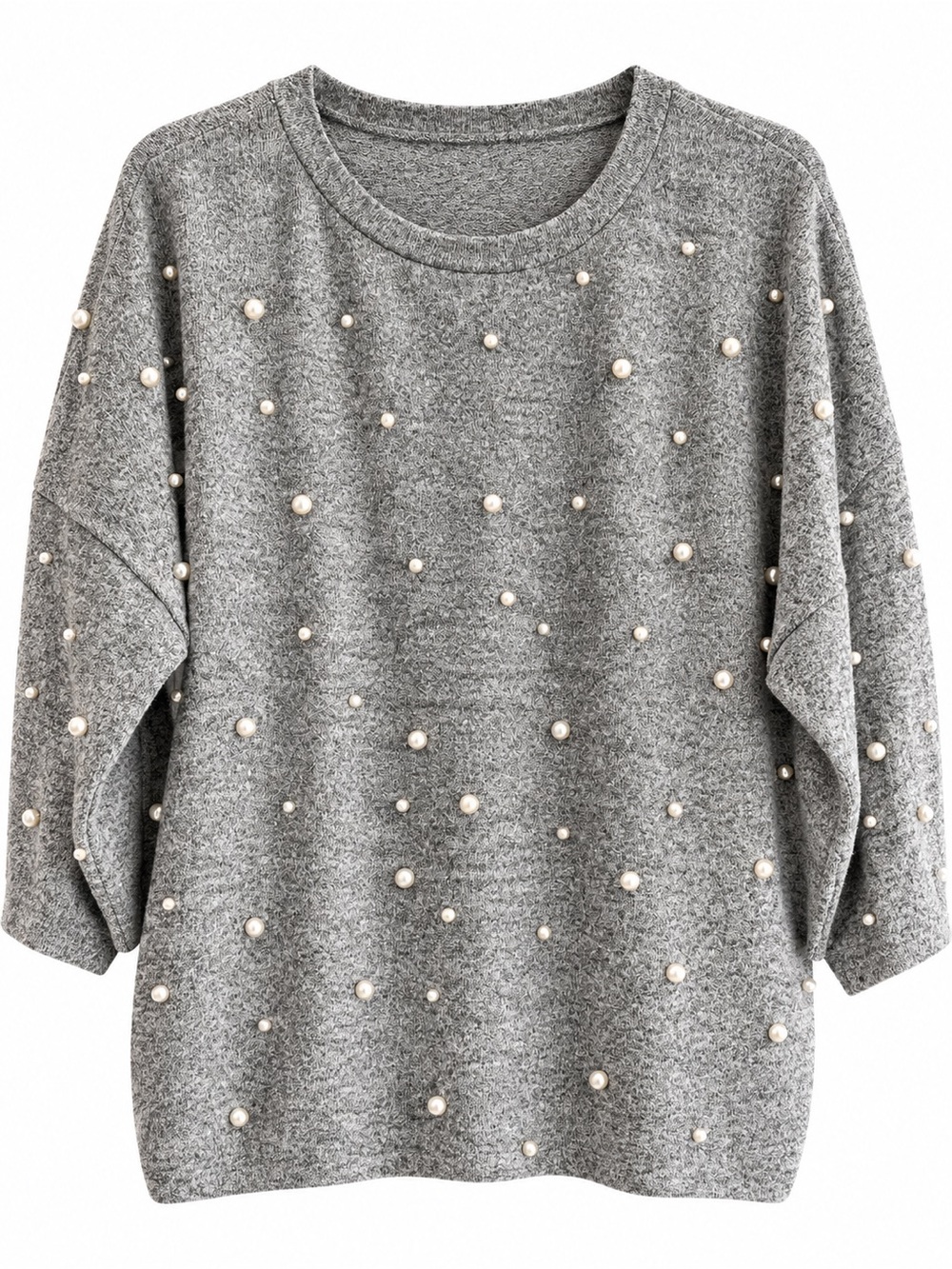 ZARA Pearl-Embellished Gray Women's Sweater | Medium